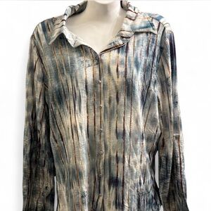 David Cline Blue and Brown Striped Blouse